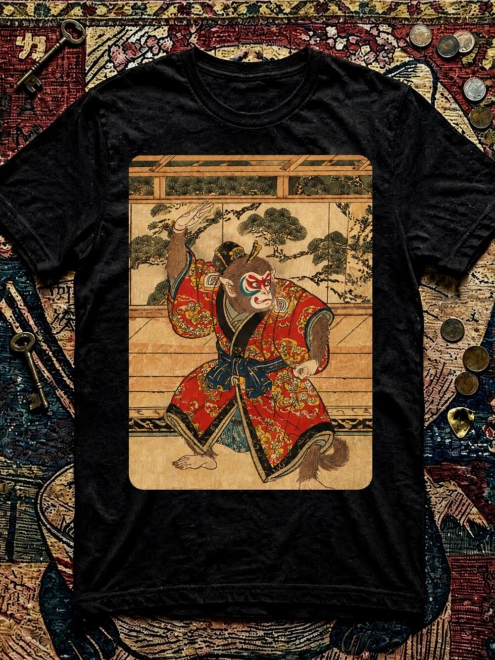 Vintage Japanese Kabuki Monkey Graphic T-Shirt Unisex Y2K Anime Tee